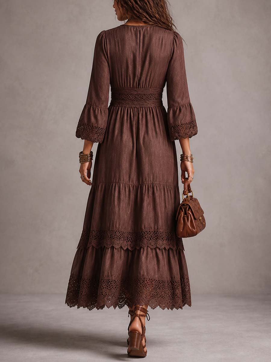 Annika | Lace Trim Bohemian Midi Dress