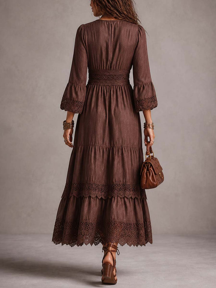 Annika | Lace Trim Bohemian Midi Dress