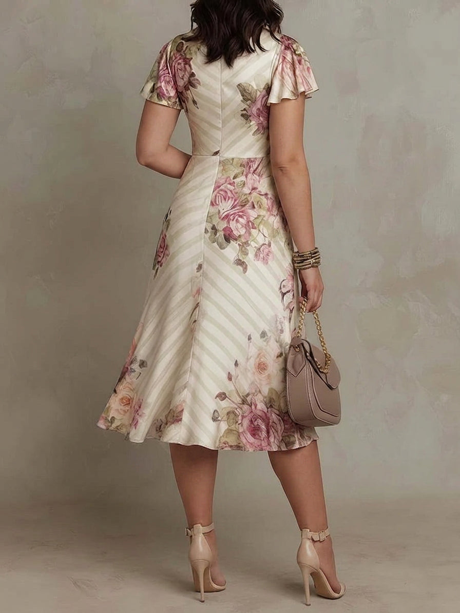 Margaret | Vintage Floral Satin Midi Dress