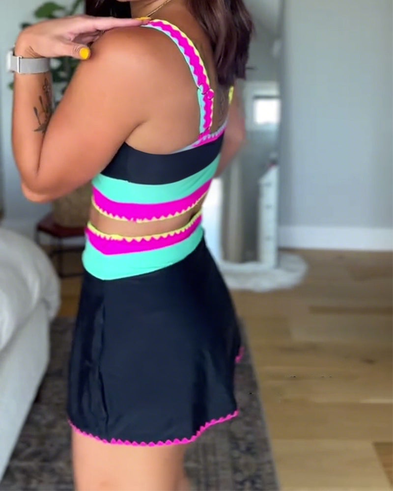 Myra™ | Elegant Three-Piece Color Block Swimsuit