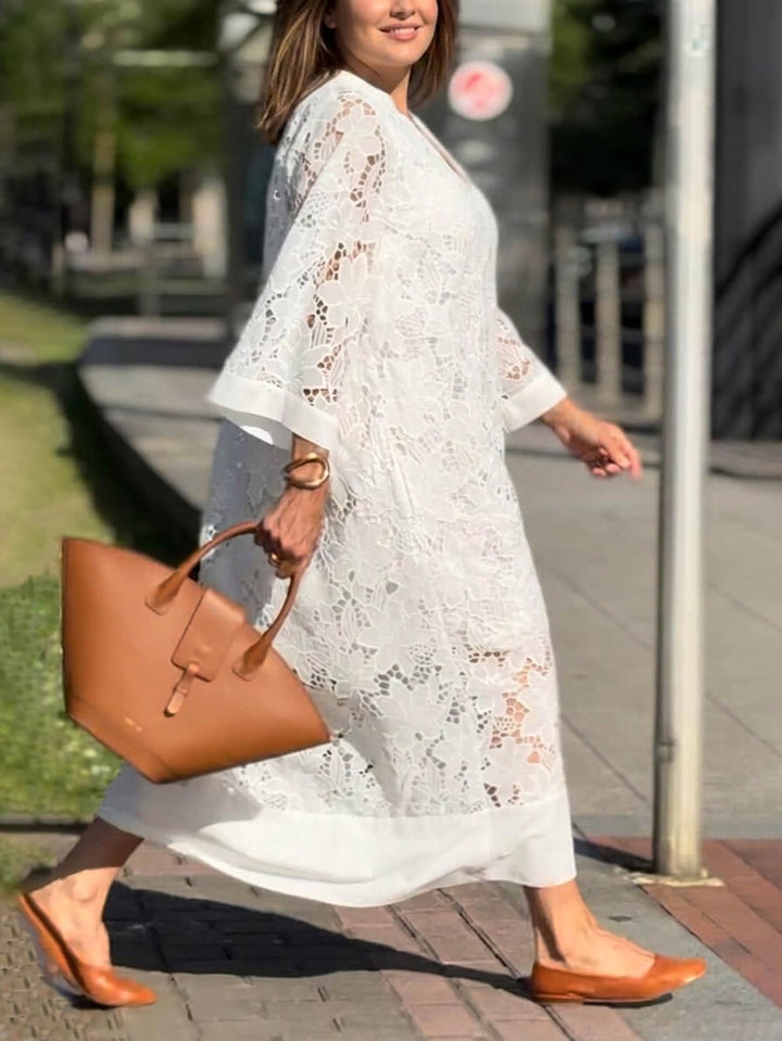 Willow | Beach Glam Flower V-Neck Midi Dress