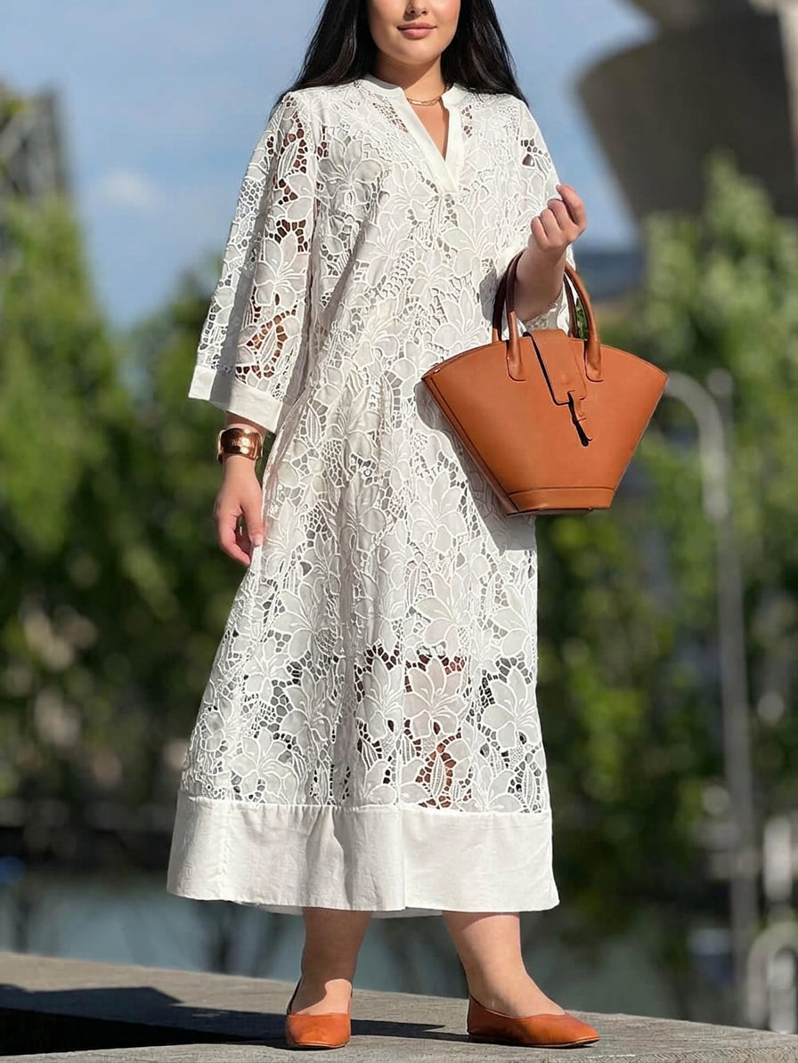 Willow | Beach Glam Flower V-Neck Midi Dress