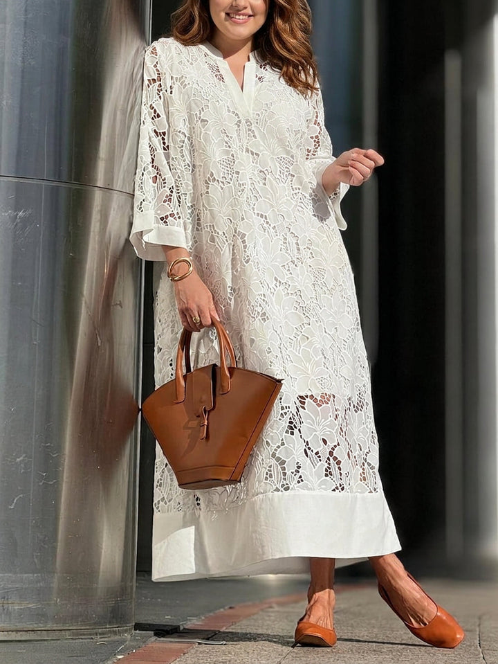 Willow | Beach Glam Flower V-Neck Midi Dress