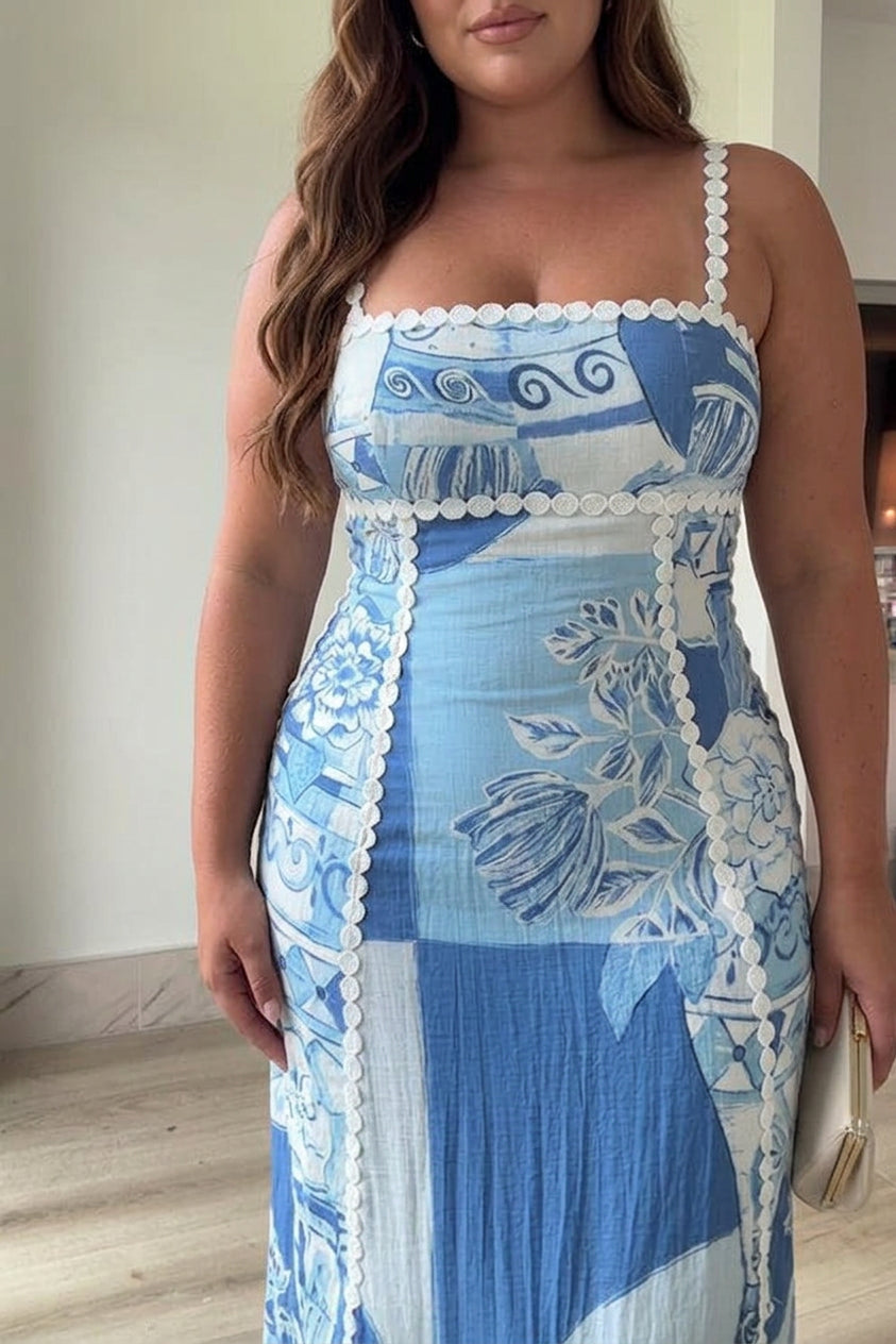 Eleonore | Ric Rac Strap Bow Back Printed Maxi Dress