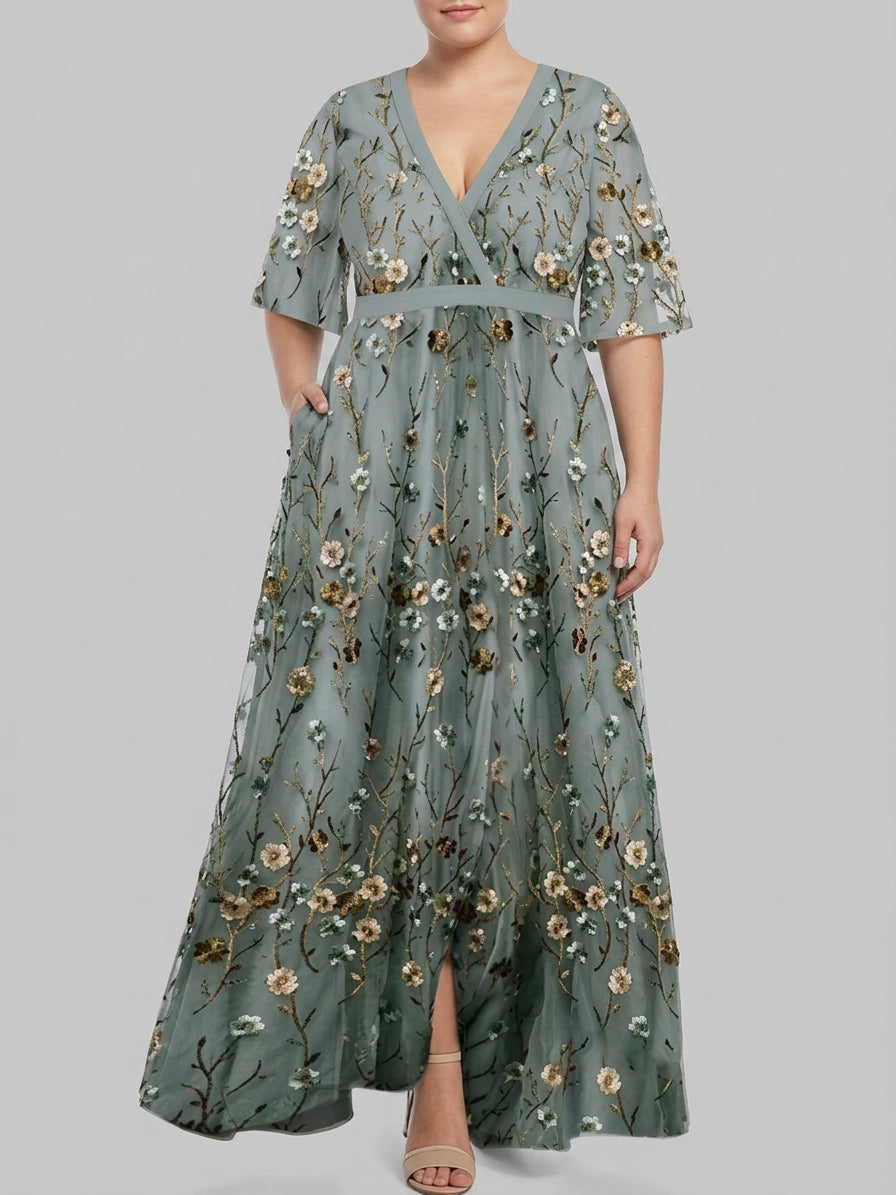 Lea | Seaside Glam Elegant Mid Sleeve Maxi Dress Ensemble