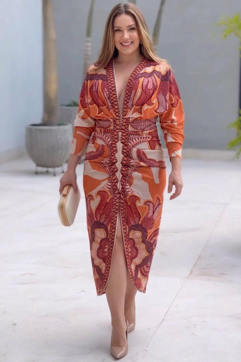 Eva | Sun Escape Unique Print Dolman Midi Dress
