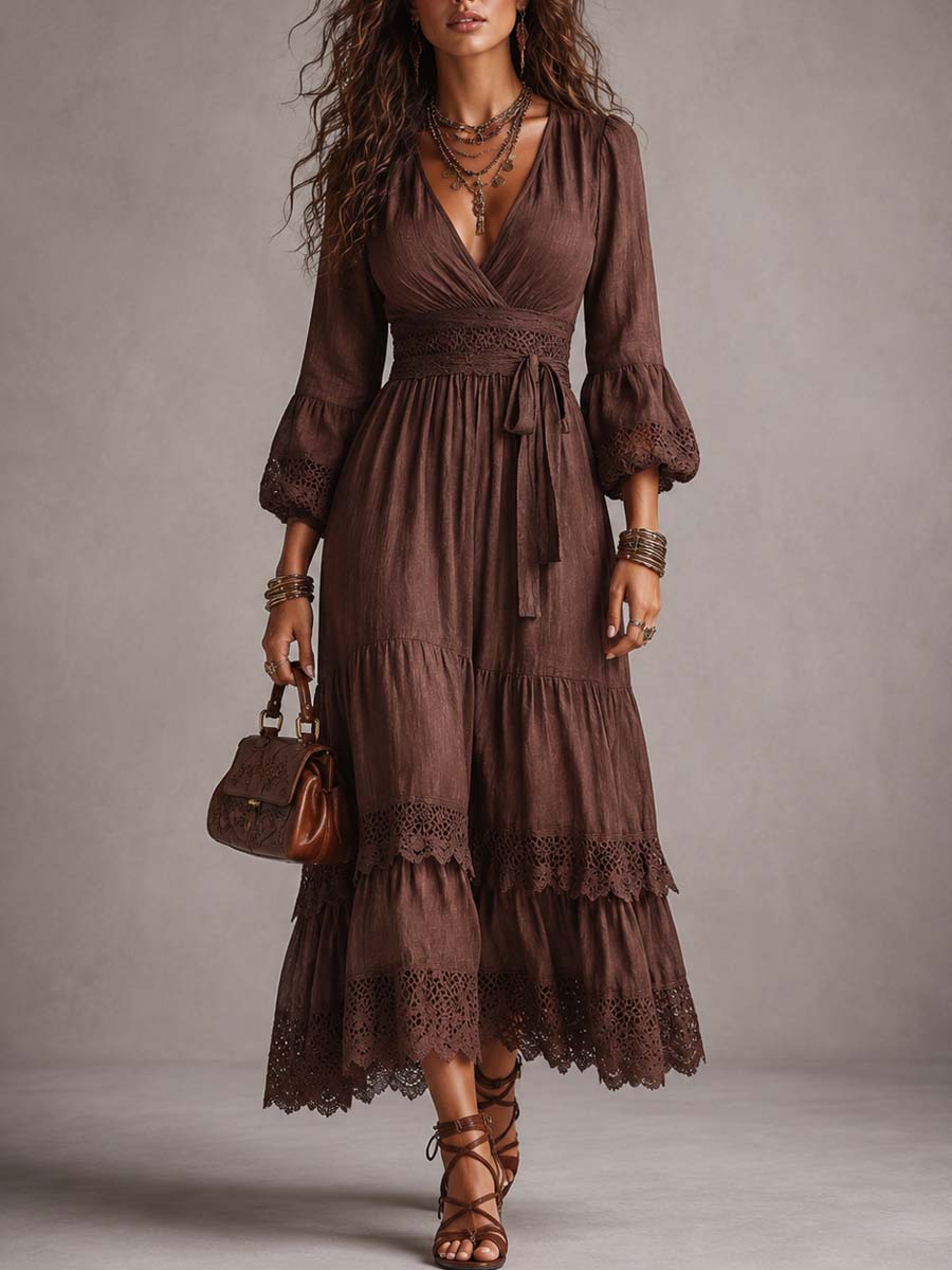 Annika | Lace Trim Bohemian Midi Dress