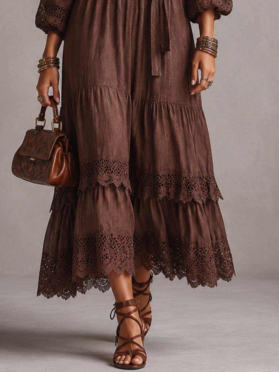 Annika | Lace Trim Bohemian Midi Dress