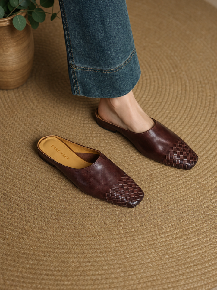 Dalvi | Textured Square-Toe Slip-On Mules