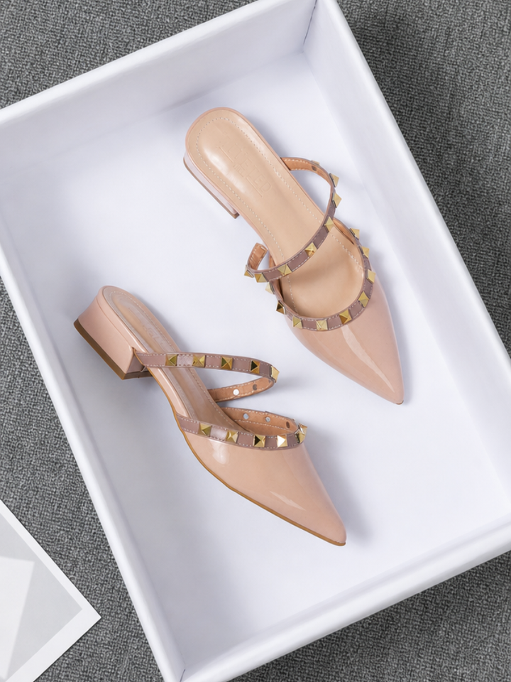 Truja | Pointed-Toe Studded Strap Mules