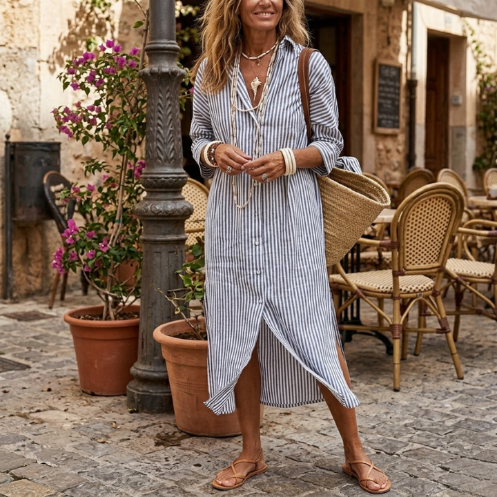 Selah | Striped Button-Front Shirt Dress