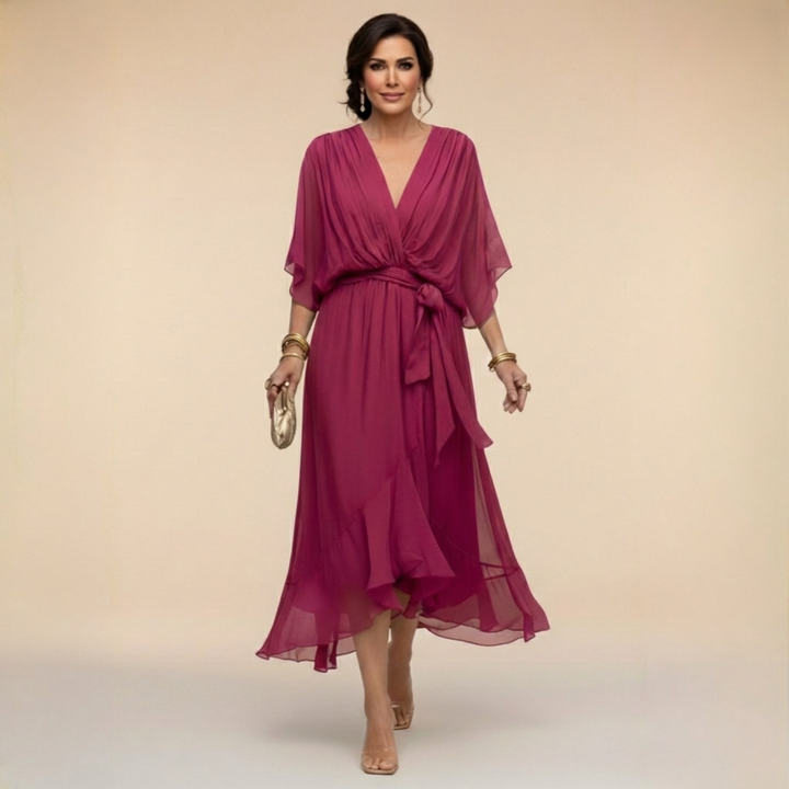 Sarah | Sandra Chiffon V-Neck Dress