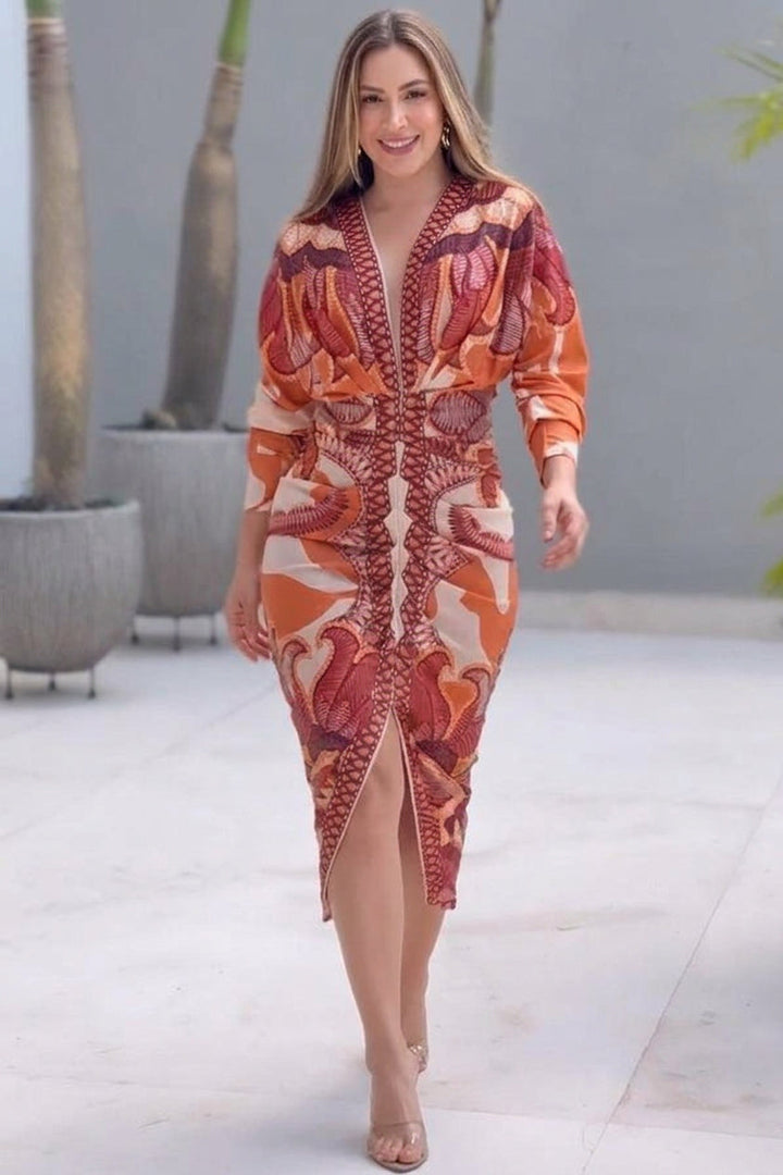 Eva | Sun Escape Unique Print Dolman Midi Dress
