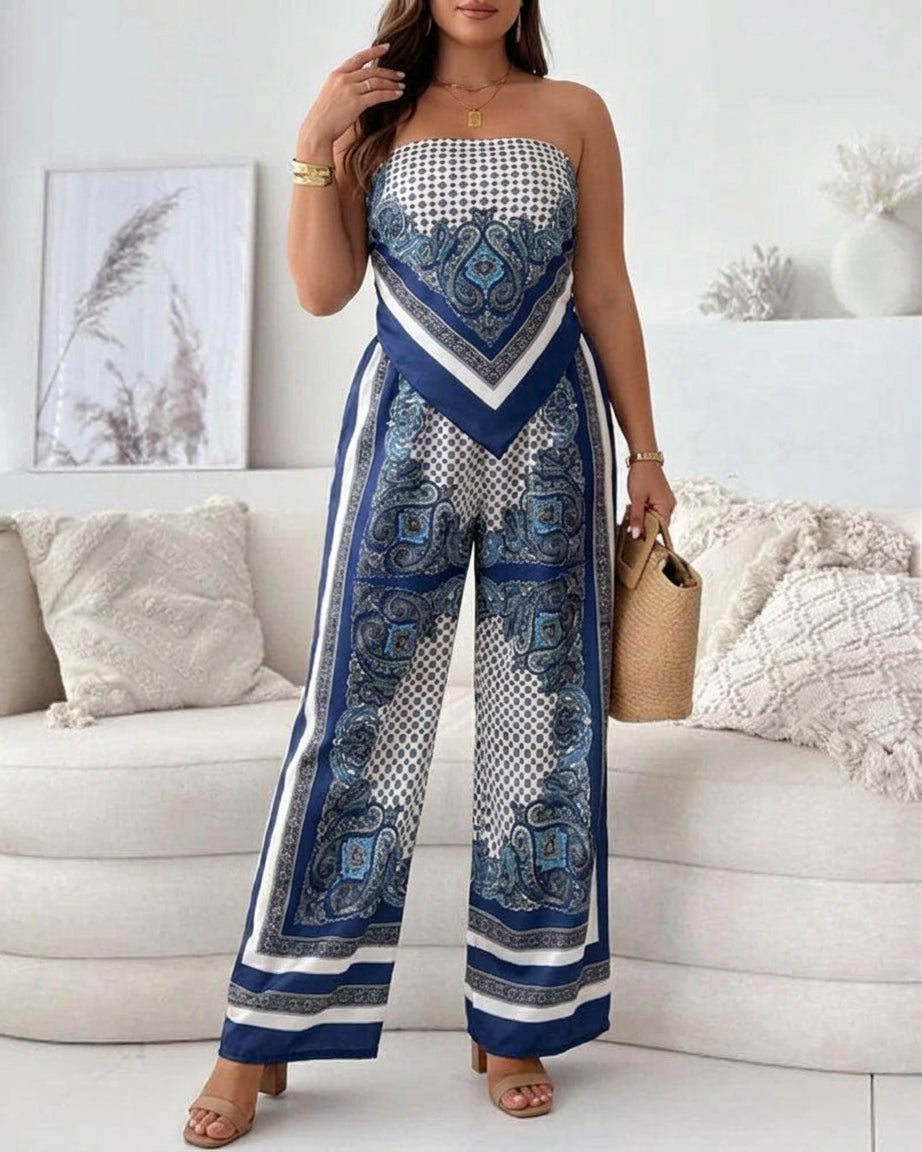 Helen | Vacation Ready Stylish Lace-Up Vest & Pants Two-Piece Set Dress