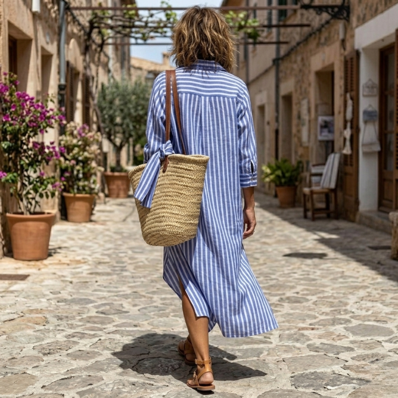 Selah | Striped Button-Front Shirt Dress