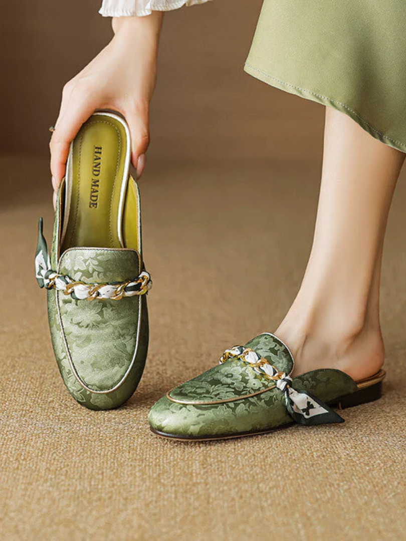 Lumor | Floral Chain Accent Loafer Mules