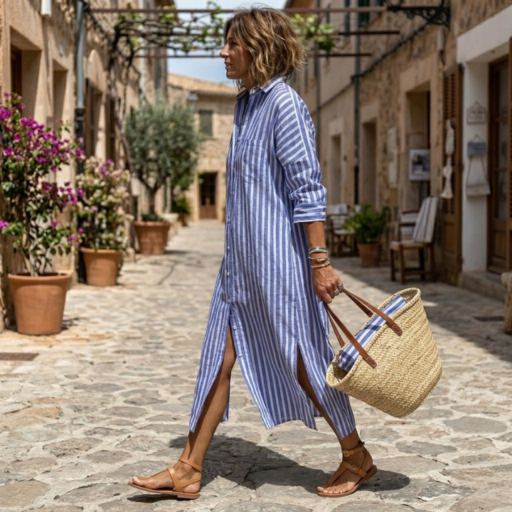 Selah | Striped Button-Front Shirt Dress