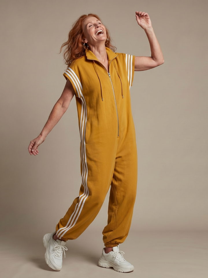Lark | Zip Front Stripe Panel Jumpsuit
