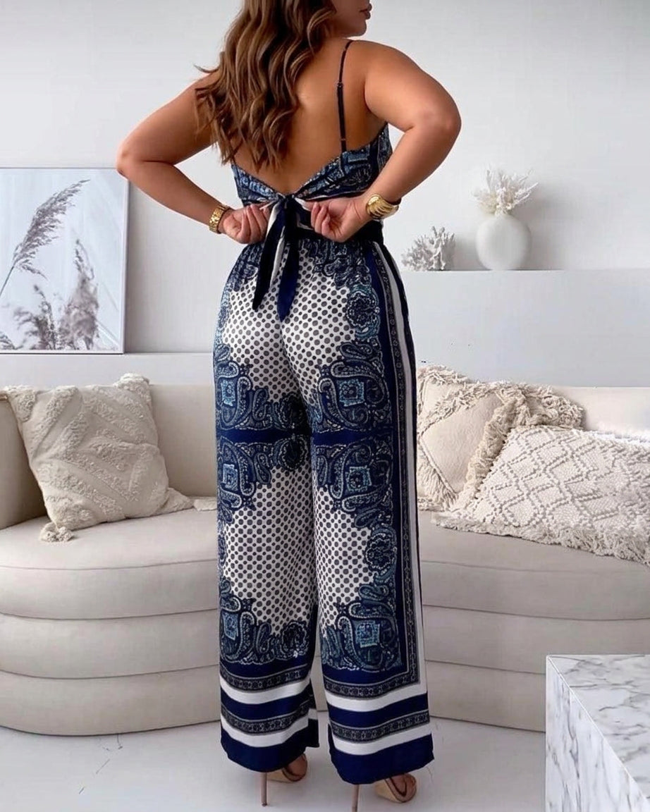 Helen | Vacation Ready Stylish Lace-Up Vest & Pants Two-Piece Set Dress