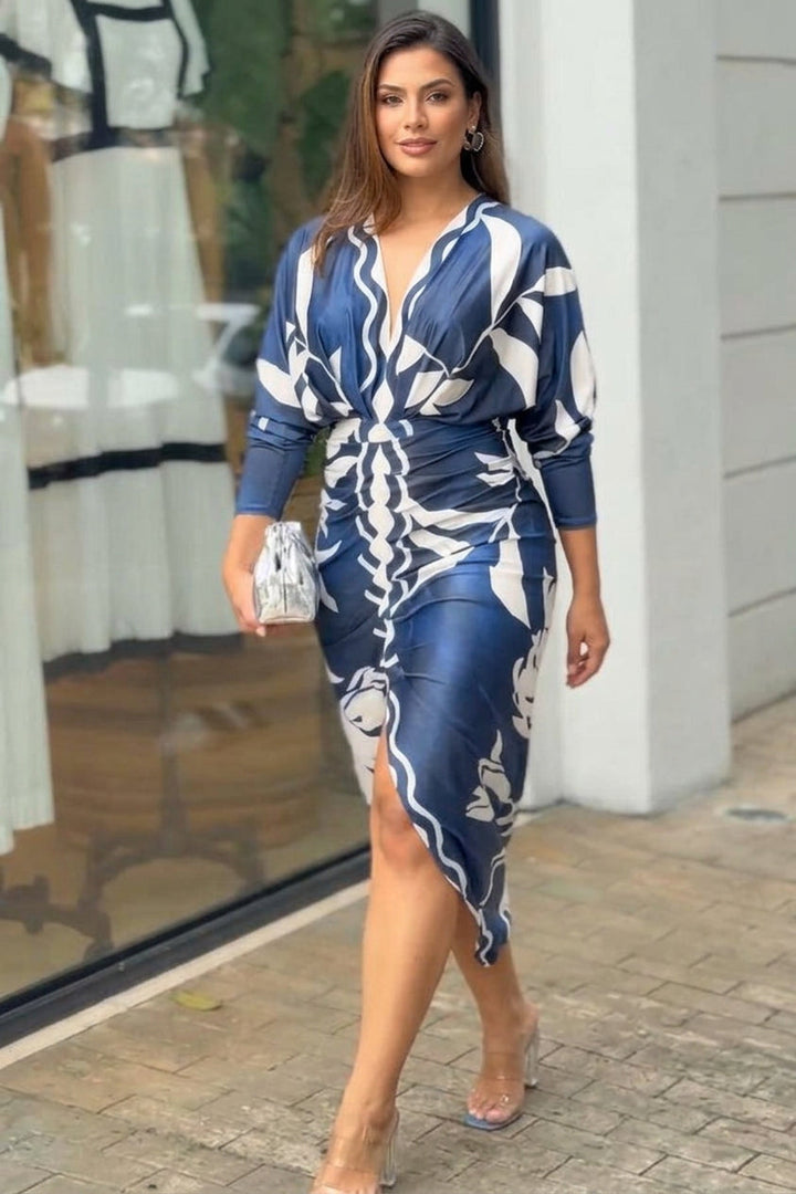 Eva | Sun Escape Unique Print Dolman Midi Dress