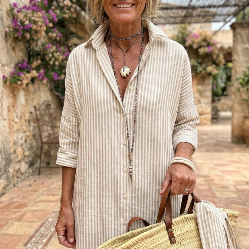 Selah | Striped Button-Front Shirt Dress