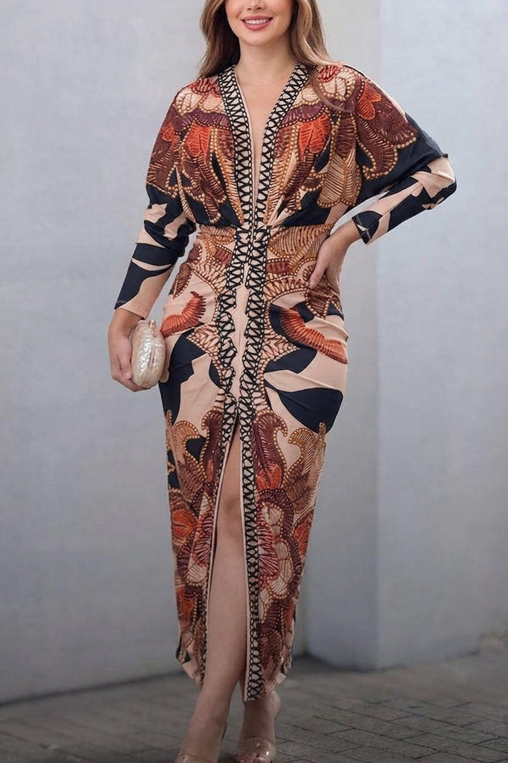Eva | Sun Escape Unique Print Dolman Midi Dress