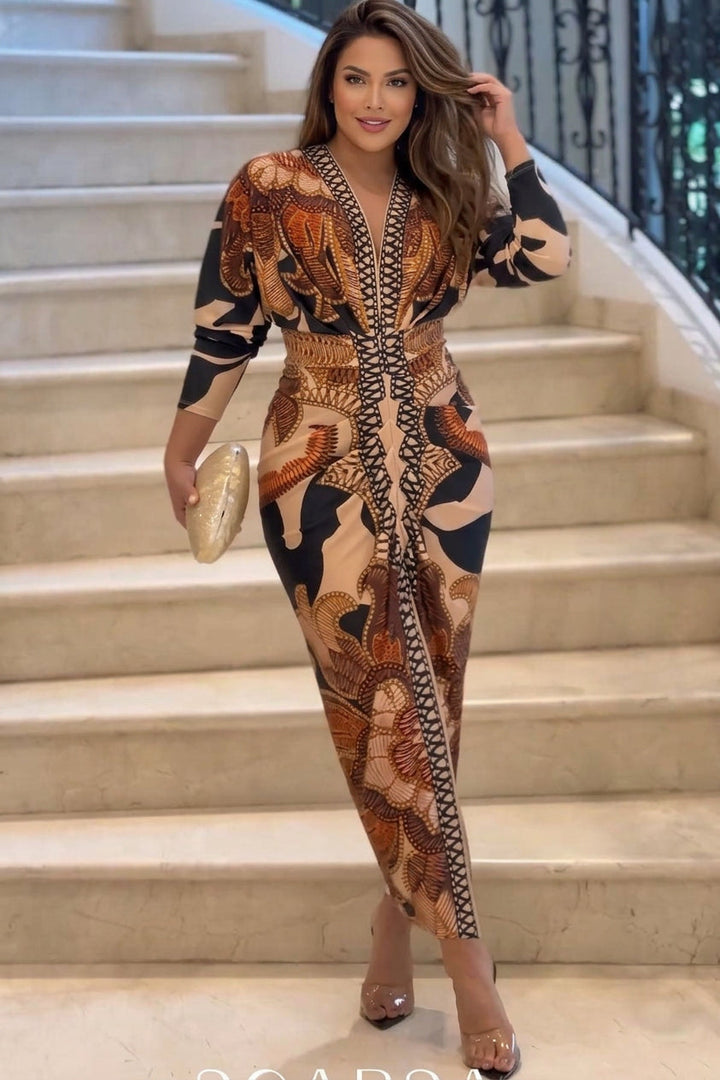 Eva | Sun Escape Unique Print Dolman Midi Dress
