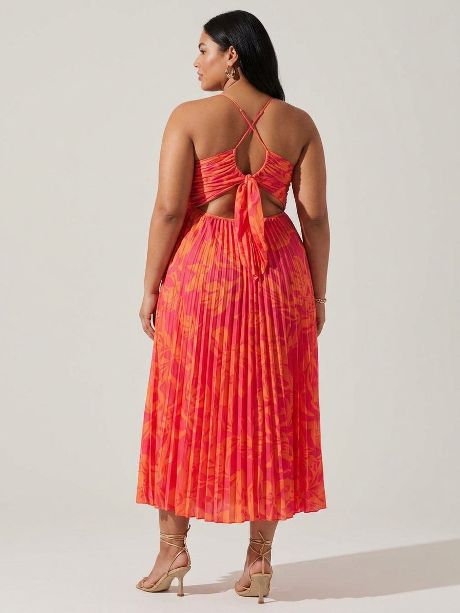 Heather | Coastal Chic Elegant Floral Print Pleats Midi Dress Collection