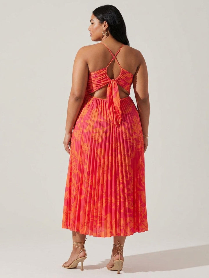 Heather | Coastal Chic Elegant Floral Print Pleats Midi Dress Collection