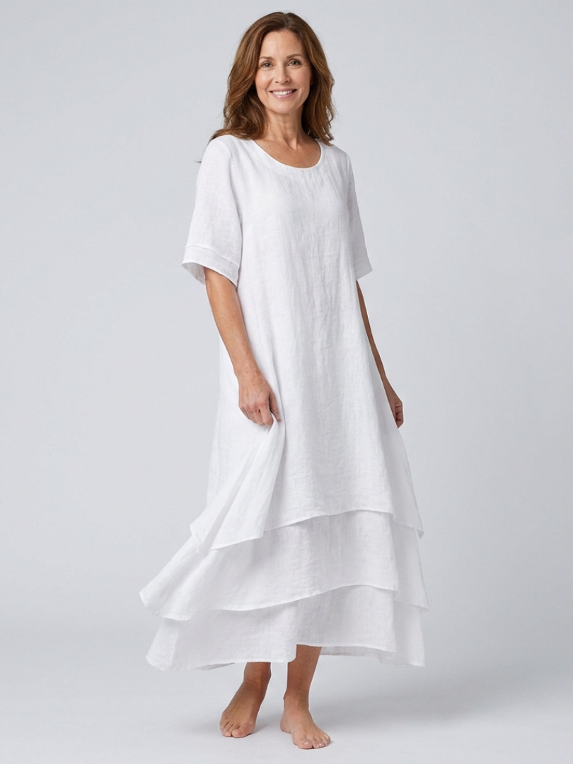 Clara | Short Sleeve Layered Midi Dress