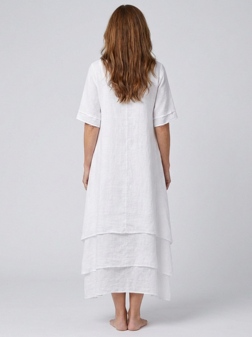 Clara | Short Sleeve Layered Midi Dress