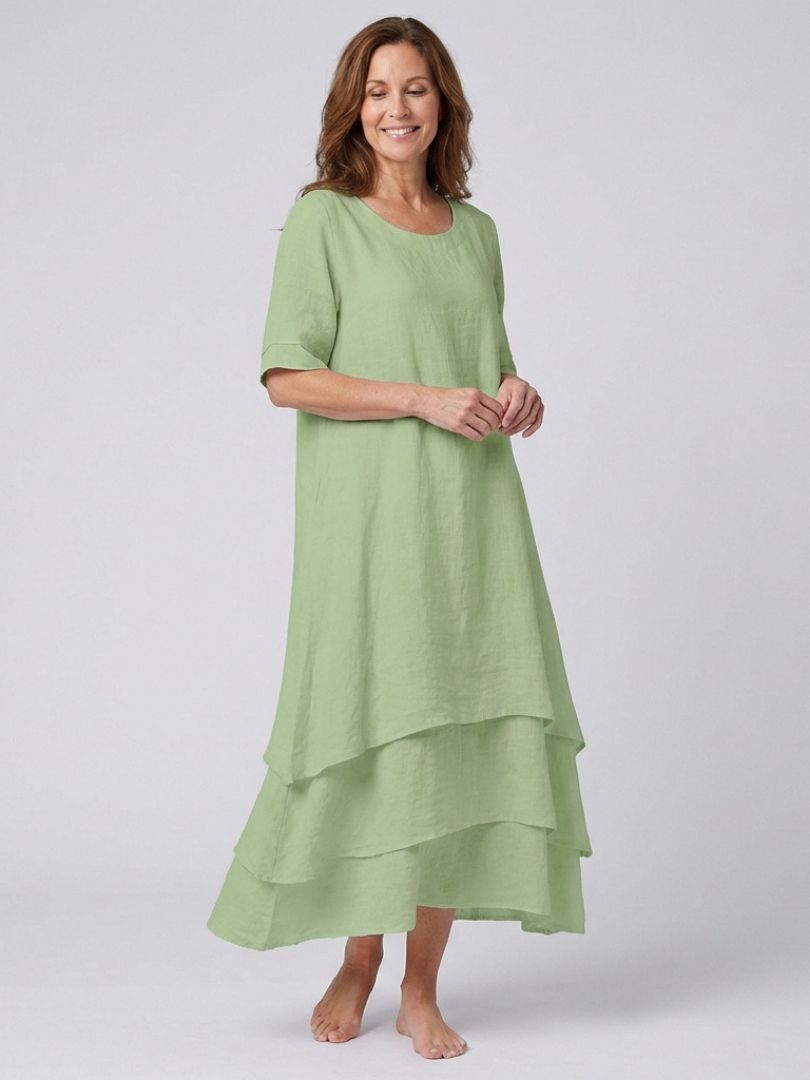 Clara | Short Sleeve Layered Midi Dress