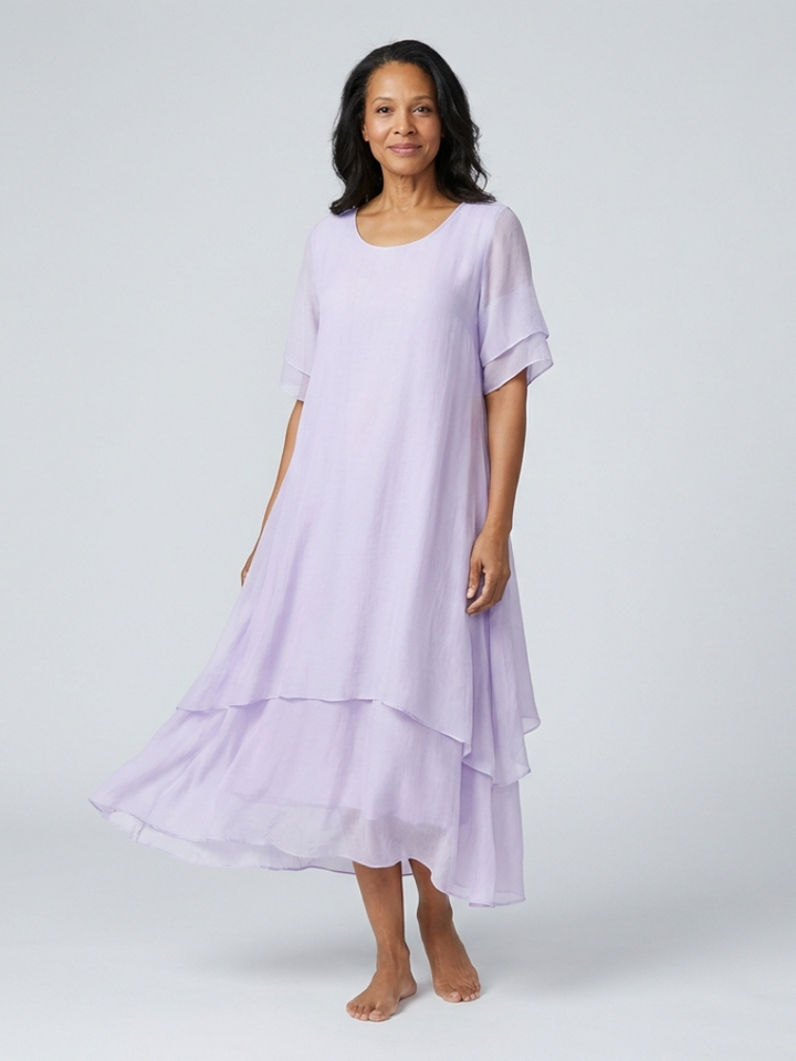 Clara | Short Sleeve Layered Midi Dress