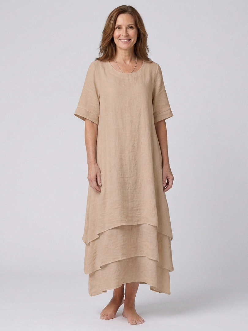 Clara | Short Sleeve Layered Midi Dress