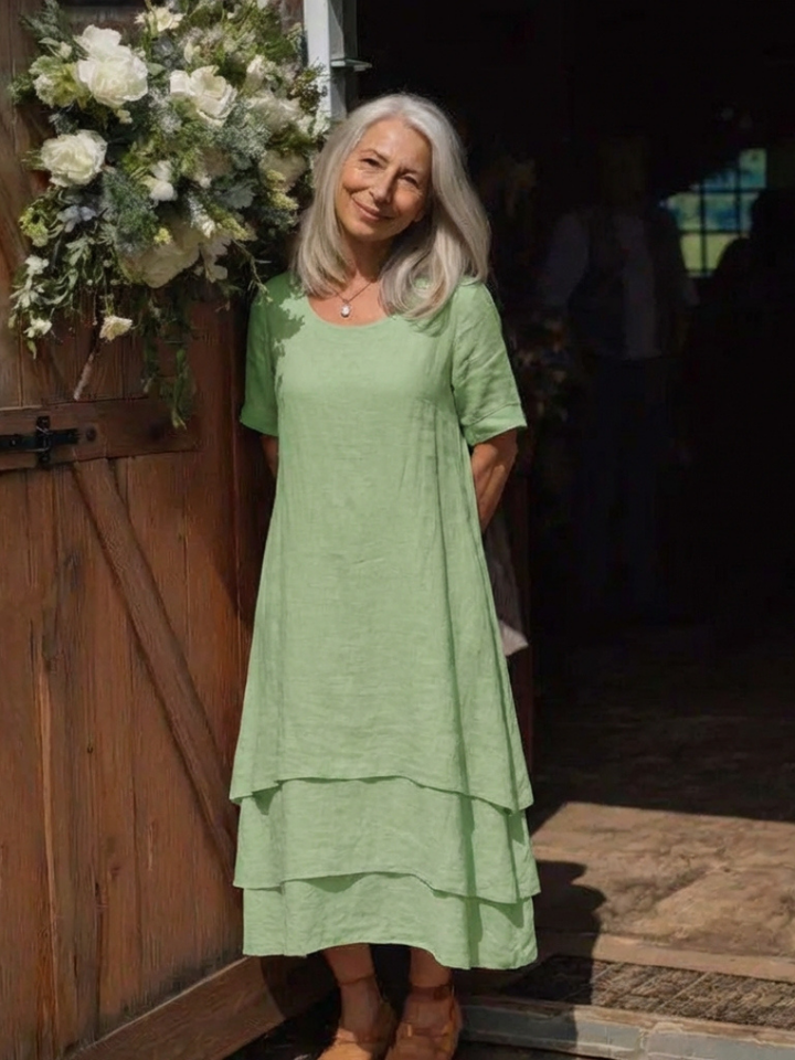 Clara | Short Sleeve Layered Midi Dress