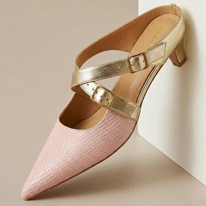 Zelle | Pointed-Toe Double Strap Heel Mules