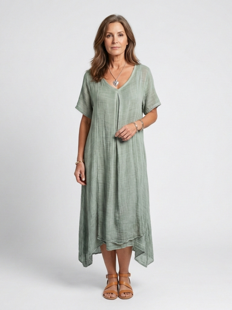 Marianne | Short Sleeve V Neck Midi Dress