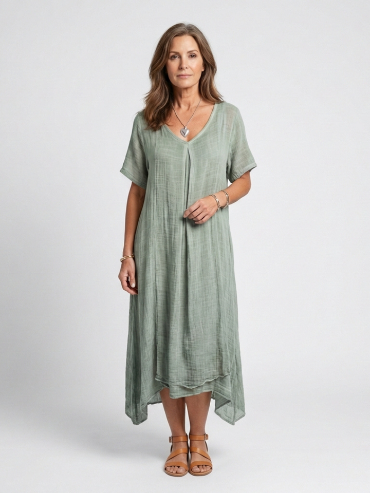 Marianne | Short Sleeve V Neck Midi Dress