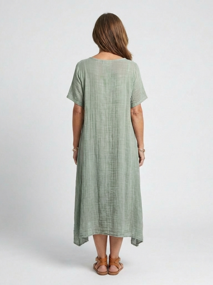 Marianne | Short Sleeve V Neck Midi Dress