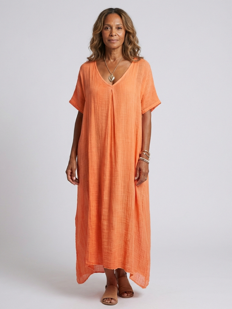 Marianne | Short Sleeve V Neck Midi Dress
