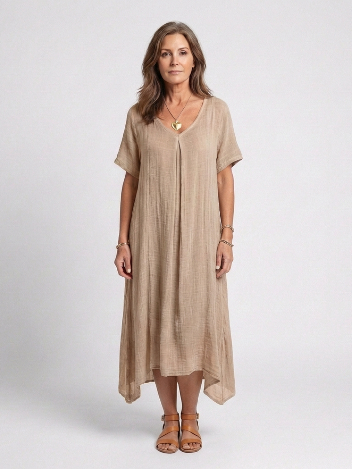 Marianne | Short Sleeve V Neck Midi Dress