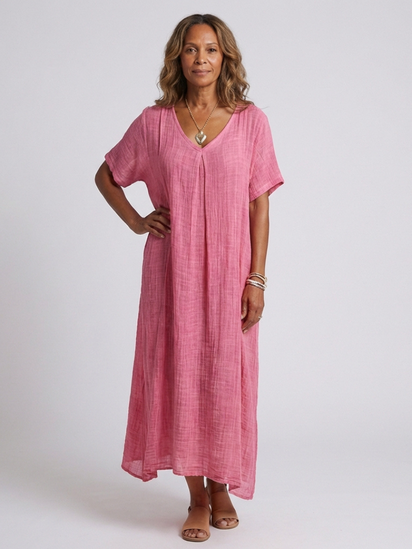 Marianne | Short Sleeve V Neck Midi Dress