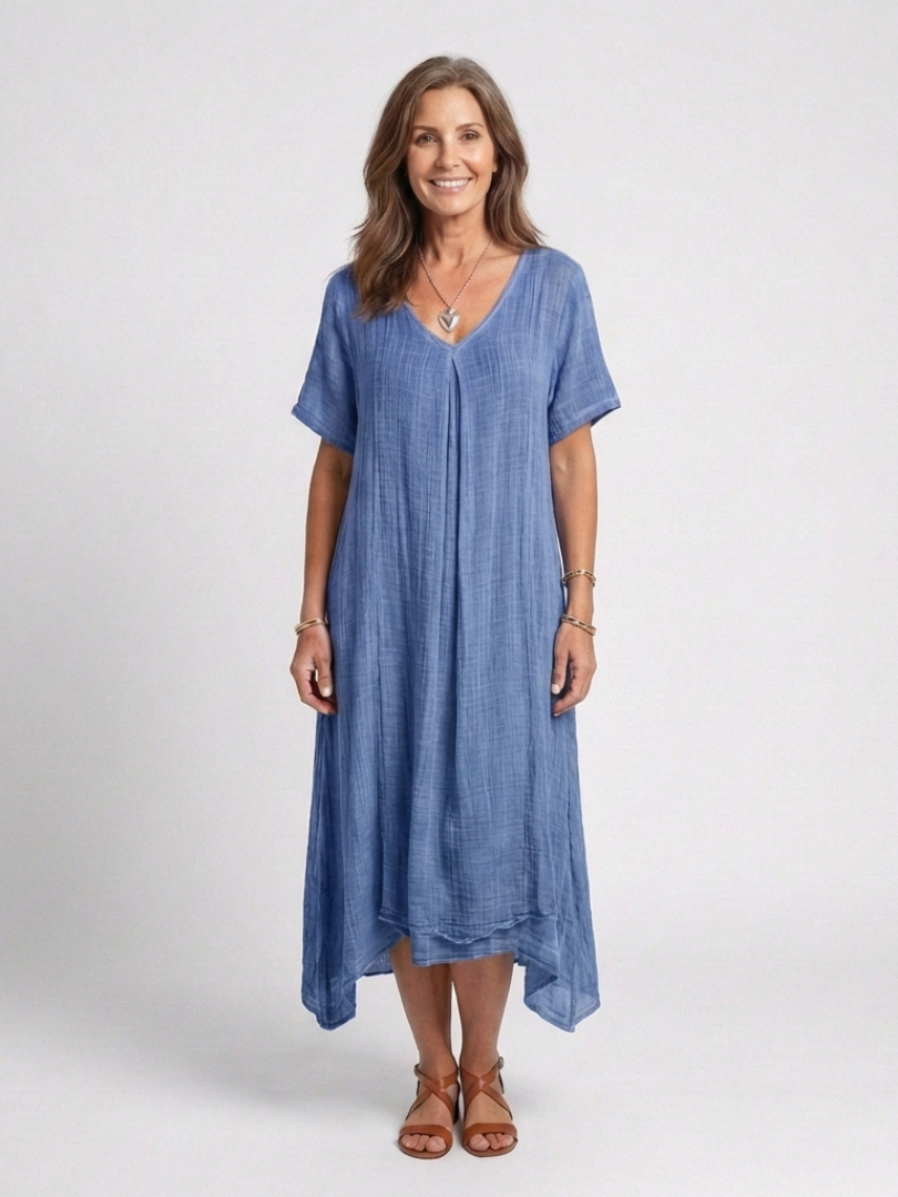 Marianne | Short Sleeve V Neck Midi Dress