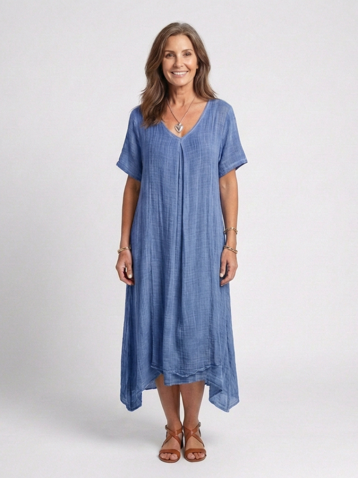 Marianne | Short Sleeve V Neck Midi Dress