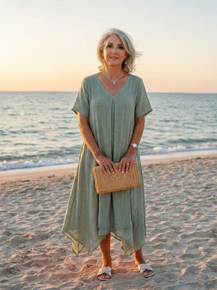Marianne | Short Sleeve V Neck Midi Dress