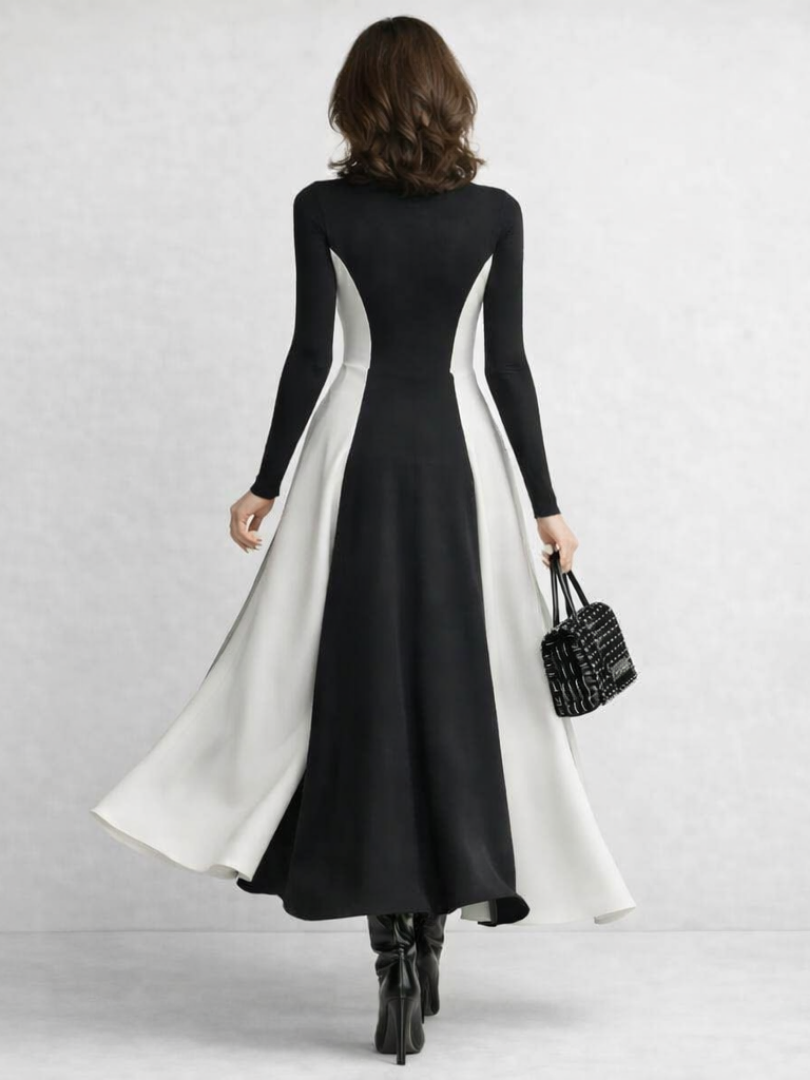 Arden | Sculpted Contrast Turtleneck Maxi Dress