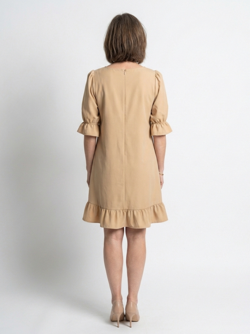 Helen | Short Sleeve Ruffle Hem Knee Length Dress