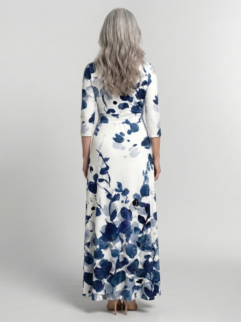 Eleanor | Three Quarter Sleeve V Neck Floral Maxi Dress