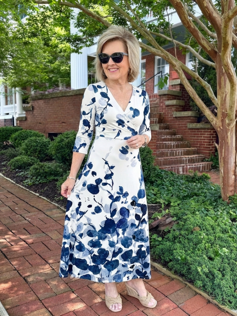 Eleanor | Three Quarter Sleeve V Neck Floral Maxi Dress