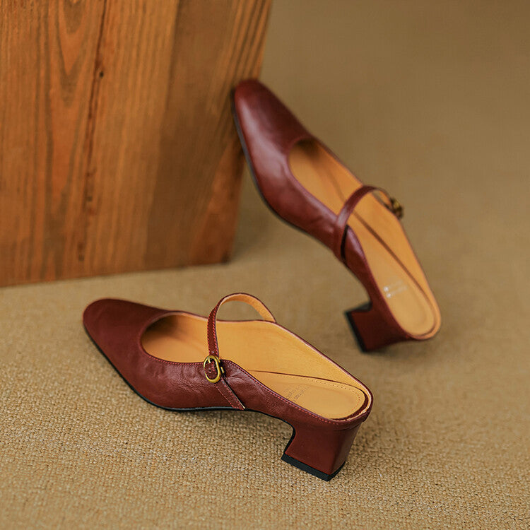 Vian | Round-Toe Mary Jane Heel Mules